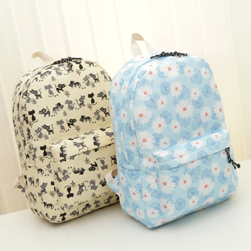 騰彩韓版時(shí)尚女高中初中生書(shū)包帆布背包學(xué)生雙肩包潮學(xué)院風(fēng)旅行包E1 小貓藍(lán)