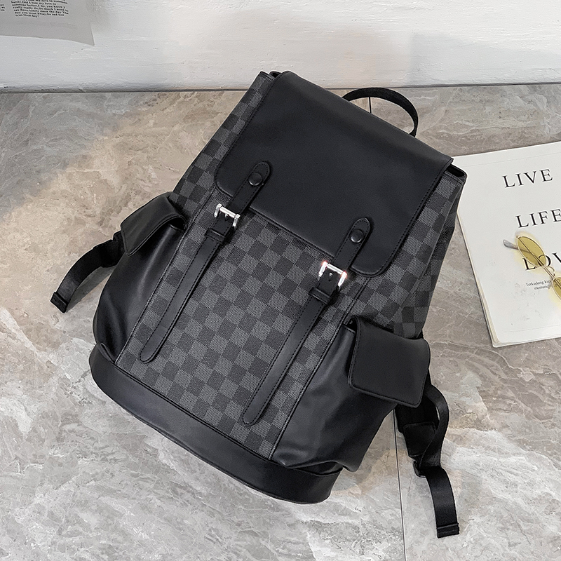 雙肩包男士歐美時尚格子背包潮牌大容量旅行包休閑學生書包電腦包